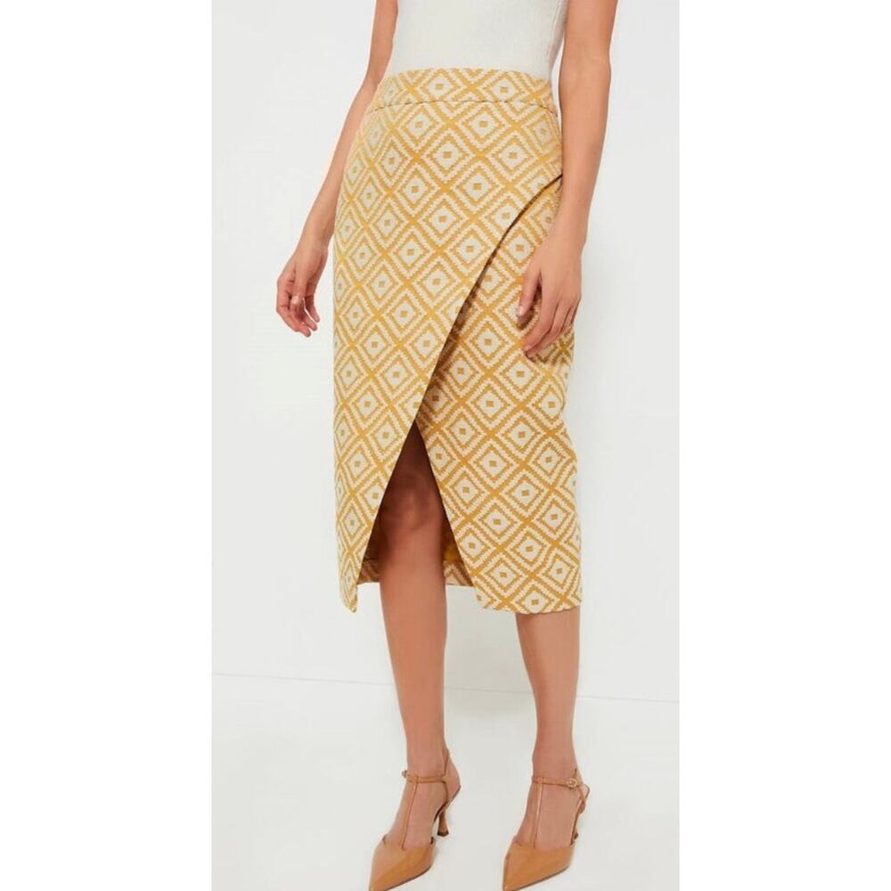 Tuckernuck Yellow and White Geometric Wrap Pencil Skirt